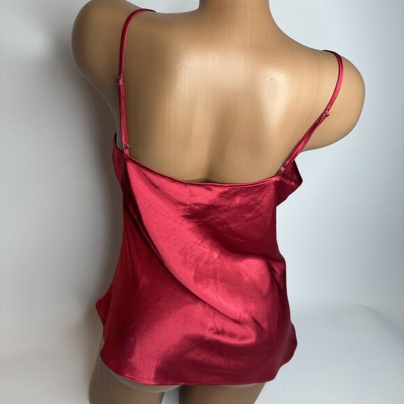 Vintage Private Luxuries Red Satin Slip Dress Nightgown Small Sheer Top Babydoll - Picture 2 of 11